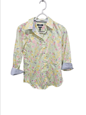 Chaps Floral Pinstripe Contrast No-Iron Floral Button-Down Shirt Size Small